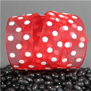 Sheer Puff Dot Ribbon - Red